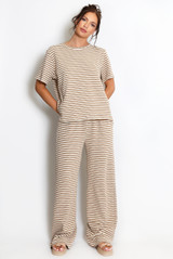 Stripe Woven Short Sleeve Top And Trouser Set