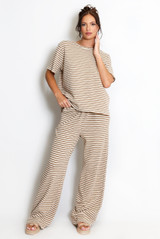 Stripe Woven Short Sleeve Top And Trouser Set