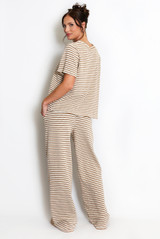 Stripe Woven Short Sleeve Top And Trouser Set