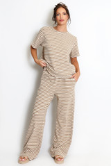 Stripe Woven Short Sleeve Top And Trouser Set