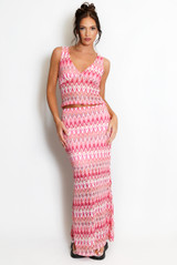 Zig Zag V Neck Top And Maxi Skirt Set