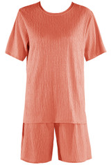 Textured Crew Neck T Shirt & Shorts Set