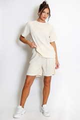 Textured Crew Neck T Shirt & Shorts Set