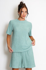 Textured Crew Neck T Shirt & Shorts Set