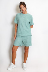 Textured Crew Neck T Shirt & Shorts Set