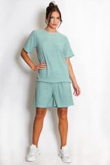 Textured Crew Neck T Shirt & Shorts Set