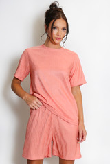 Textured Crew Neck T Shirt & Shorts Set
