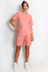 Textured Crew Neck T Shirt & Shorts Set
