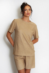 Textured Crew Neck T Shirt & Shorts Set