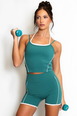Double Strap Contrast Piping Vest And Shorts Set