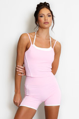 Double Strap Contrast Piping Vest And Shorts Set