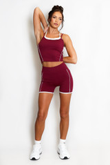 Double Strap Contrast Piping Vest And Shorts Set