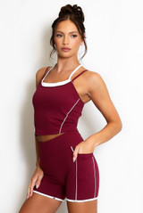 Double Strap Contrast Piping Vest And Shorts Set