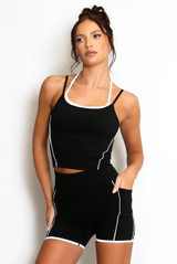 Double Strap Contrast Piping Vest And Shorts Set