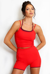 Double Strap Contrast Piping Vest And Shorts Set