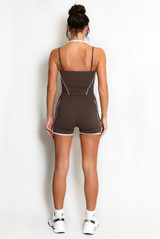 Double Strap Contrast Piping Vest And Shorts Set