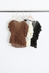 Plunge Neck Ruffle Blouse