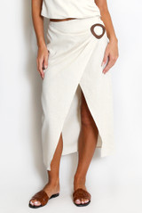 Linen Wrap Skirt With Buckle Detail