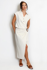 Linen Cropped Blouse And Wrap Skirt Set