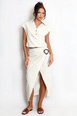 Linen Cropped Blouse And Wrap Skirt Set