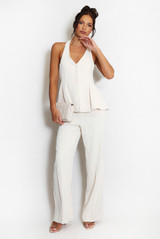 Peplum Hem Halter Neck Waistcoat & Trousers Set