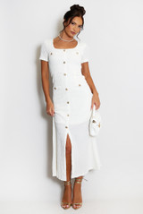 Classic Square Neck Maxi Dress With Button Detail