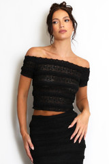 Lace Panelled Bardot Top