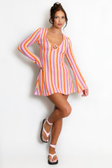 Zig Zag Ring Plunge Neck Mini Dress