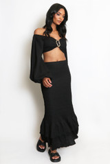 Textured Ruffled Hem Skirt