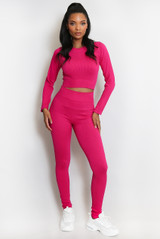 Ribbed Long Sleeve Top and Legging Set