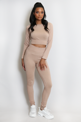 Ribbed Long Sleeve Top and Legging Set