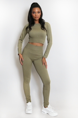 Ribbed Long Sleeve Top and Legging Set