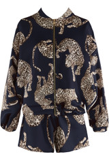 Leopard Print Bomber Jacket and Shorts Set