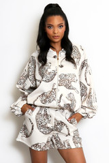 Leopard Print Bomber Jacket and Shorts Set