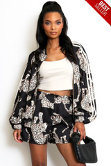 Leopard Print Bomber Jacket and Shorts Set