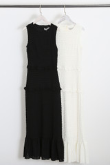 Textured Ruffle Hem Midi Dress
