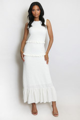 Textured Ruffle Hem Midi Dress