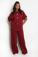 Sun Button Blouse And Trousers Set