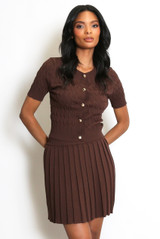 Soft Knit Cardigan And Pleated Skirt Set