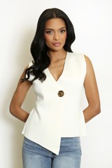 Fine Knit One Button Asymmetric Waistcoat 