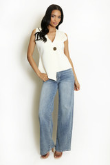 Fine Knit One Button Asymmetric Waistcoat 