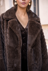 Chevron Faux Fur Coat