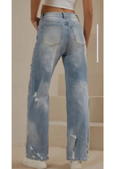 Blue Ripped Straight Denim Jeans