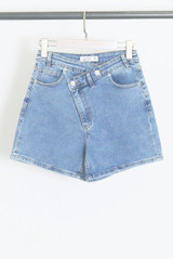 Blue Asymmetric Waist Denim Shorts