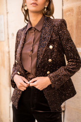 Brown Sequin Double Breasted Blazer