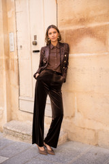 Brown Sequin Double Breasted Blazer