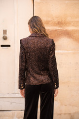 Brown Sequin Double Breasted Blazer