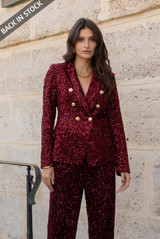 Brown Sequin Double Breasted Blazer