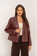 Faux Leather Double Breasted Jacket