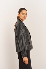 Faux Leather Double Breasted Jacket